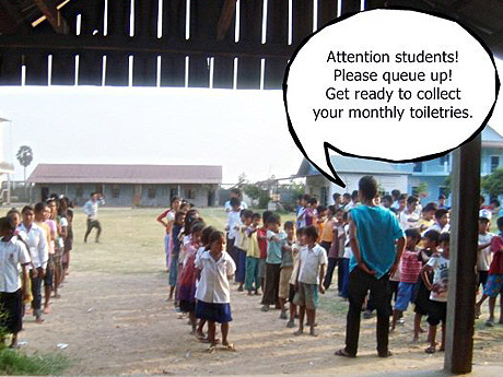 Cam Feb 2011 - Orphans queuing up for monthly supplies